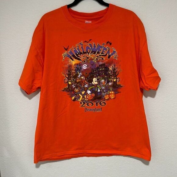 Hanes Mens Orange Halloween 2016 Disneyland Crew Neck Short Sleeve‎ Tee Size XL - Picture 1 of 6